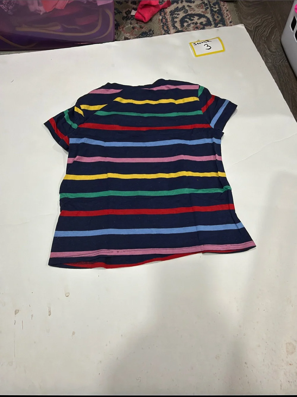 Girls' Navy Rainbow Stripe Short Sleeve Tee